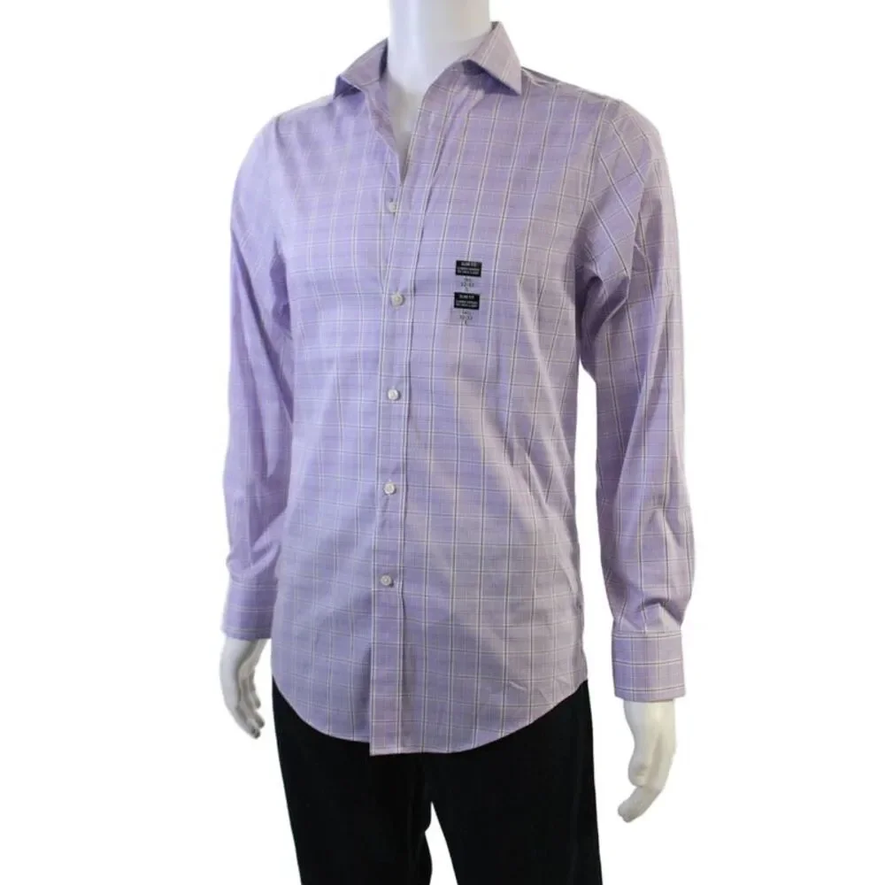 Lauren Ralph Lauren Mens Cotton Collared Plaid Button Down Shirt Purple Size S